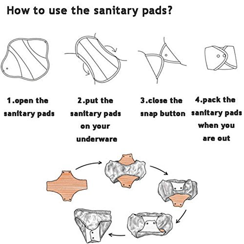 Reusable Waterproof Bamboo Charcoal Menstrual Pad Sets - Panty Liner Regular Flow Heavy Flow (Zhutan, m) - 6 Count - Mixed Multi colors Randomly