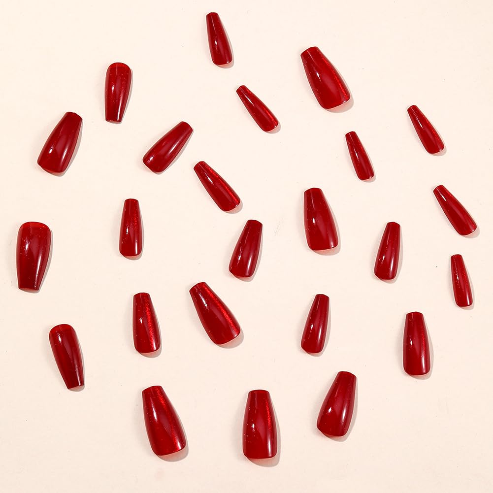 Christmas Red Press on Nails Extra Long Fake Nails 24Pcs Square with Sparm Cat Eye Designs Acrylic False Nails Press ons Artificial Stick on Nails for Valentines Xmas Women Girls Manicure