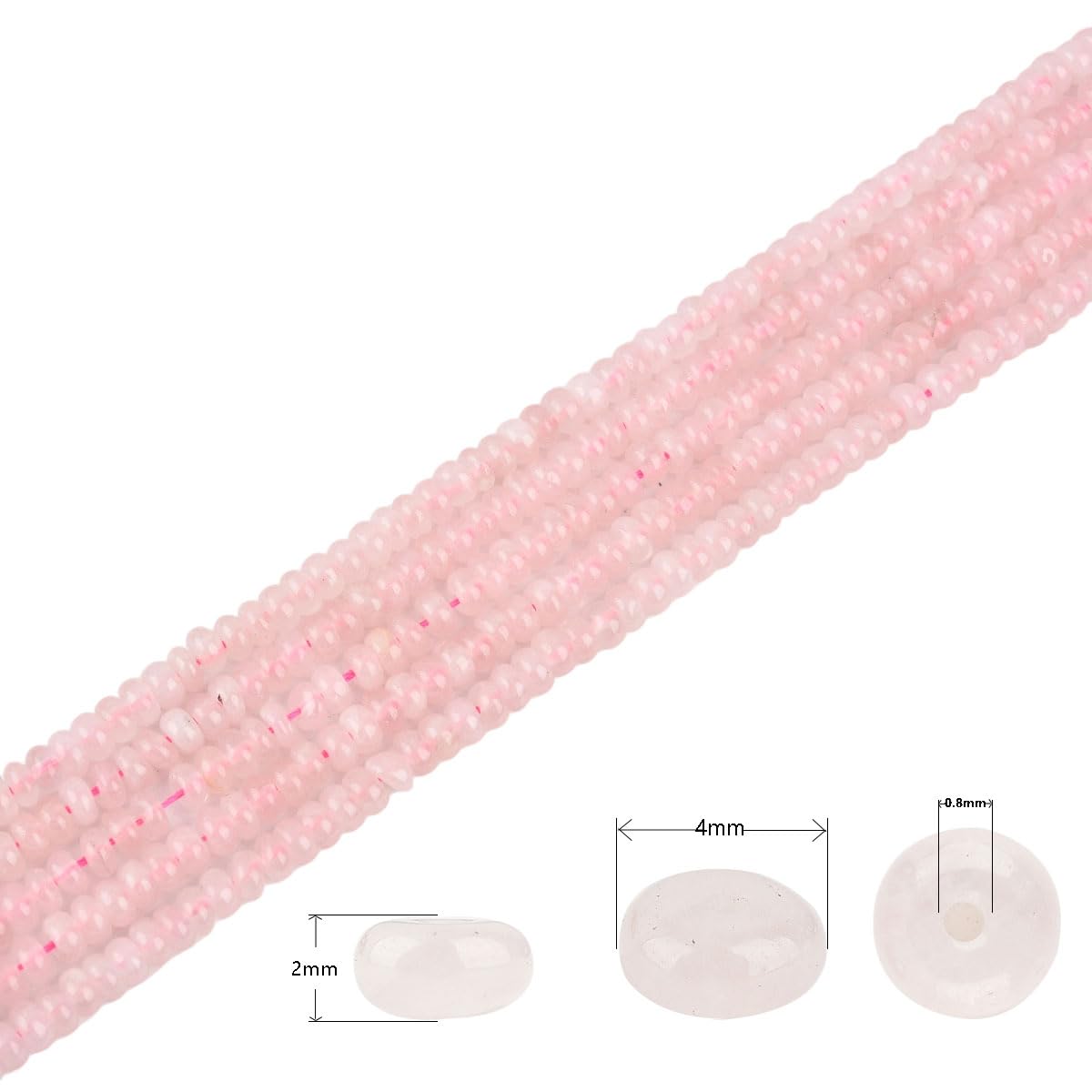 160pcs 4x2mm Natural Pink Rose Quartz Stone Disk Rondelle Spacer Semi Precious Gemstone Loose Beads for Jewelry Making 15 Inch