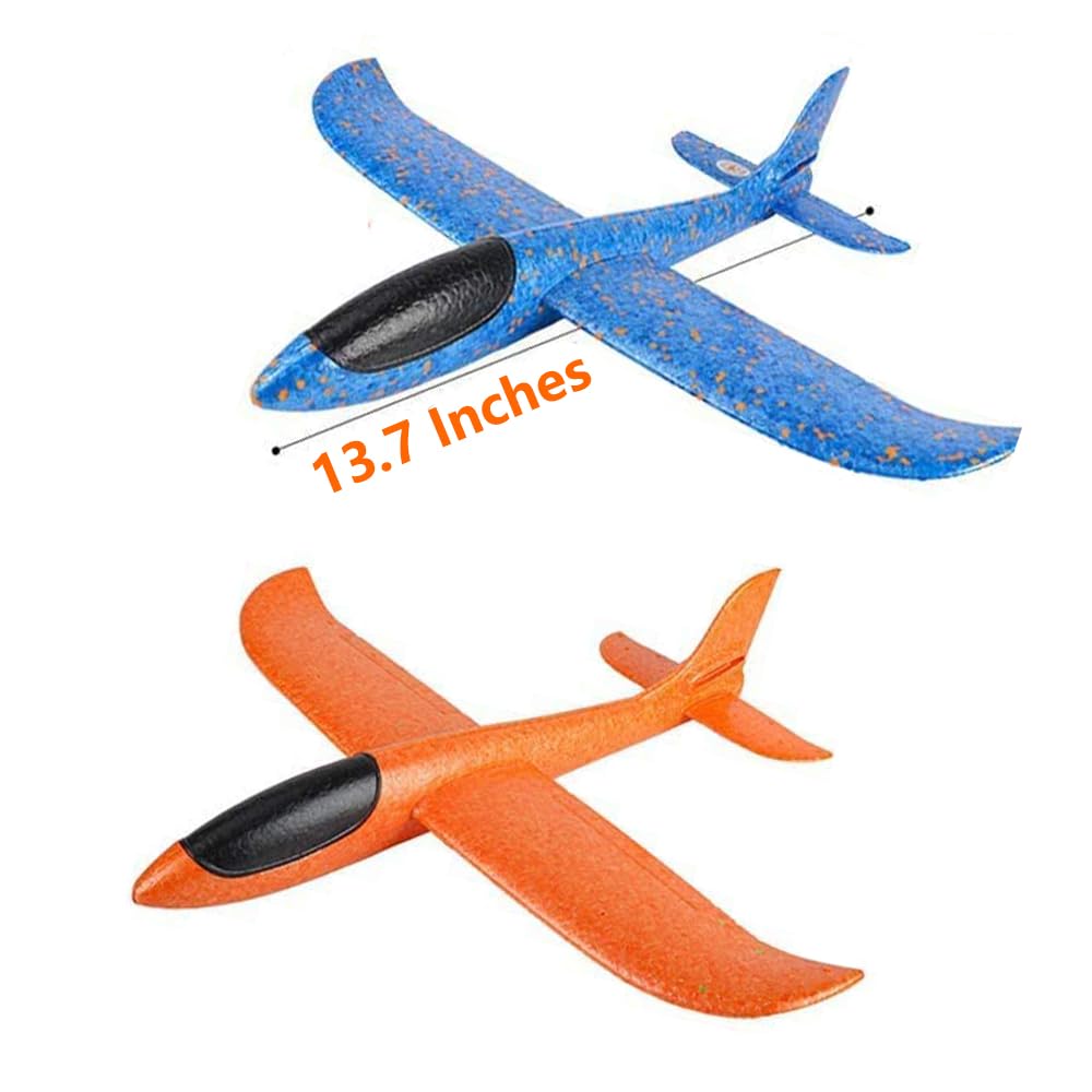 WenToyce 2 Pack Throwing Foam Airplanes, 13.7 Inches 2 Flight Mode Glider Inertia Planes Model, Manual Launch Epp Flying Aircraft Planes for Kids Outdoor Sport