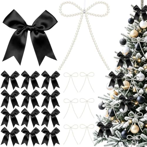 18 Pcs Pearl Bow Ornaments for Christmas Tree Toppers Decorations