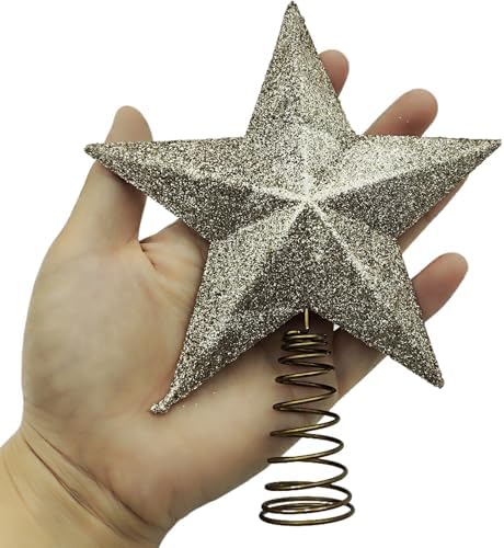 Christmas Glitter Star Tree Topper Christmas Tree Topper Decorations - 6.5 x 5.2 Inch, Champagne