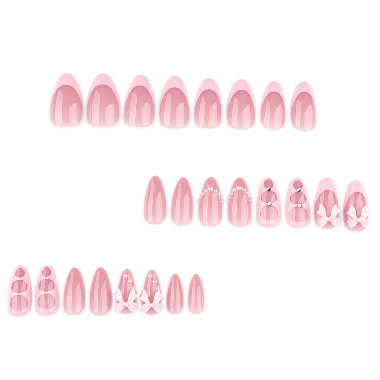 Octoswave Medium Press on Nails Almond Fake Nails Bow Artificial Nail Pearl Charm Stick on Nail for Women 24pcs