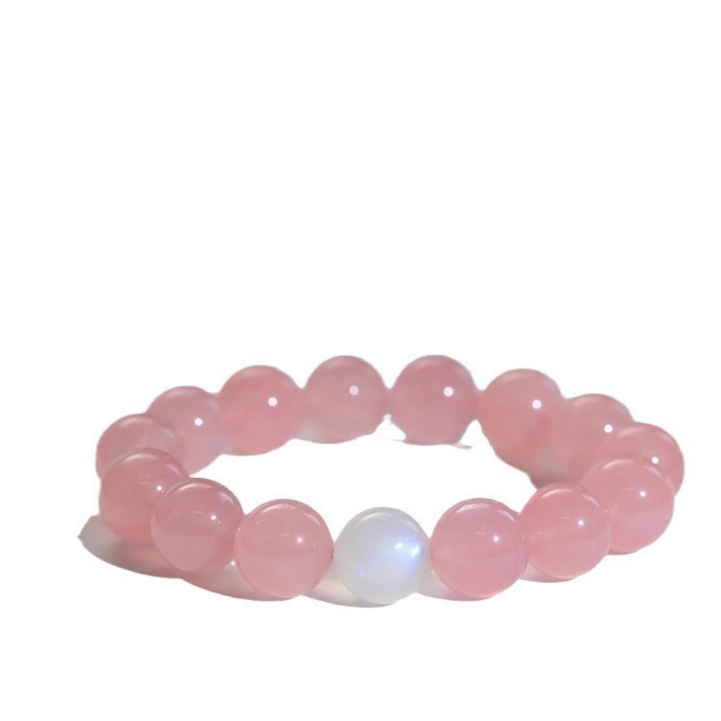 Pink Crystal Bracelets, 8mm Gemstone Bracelet Love Stone, Rose Stone Healing Crystal,Soothe Anxiety, Meditate, Relax, Enhance Emotional and Romantic Atmosphere (White moonligh pink, One Size)