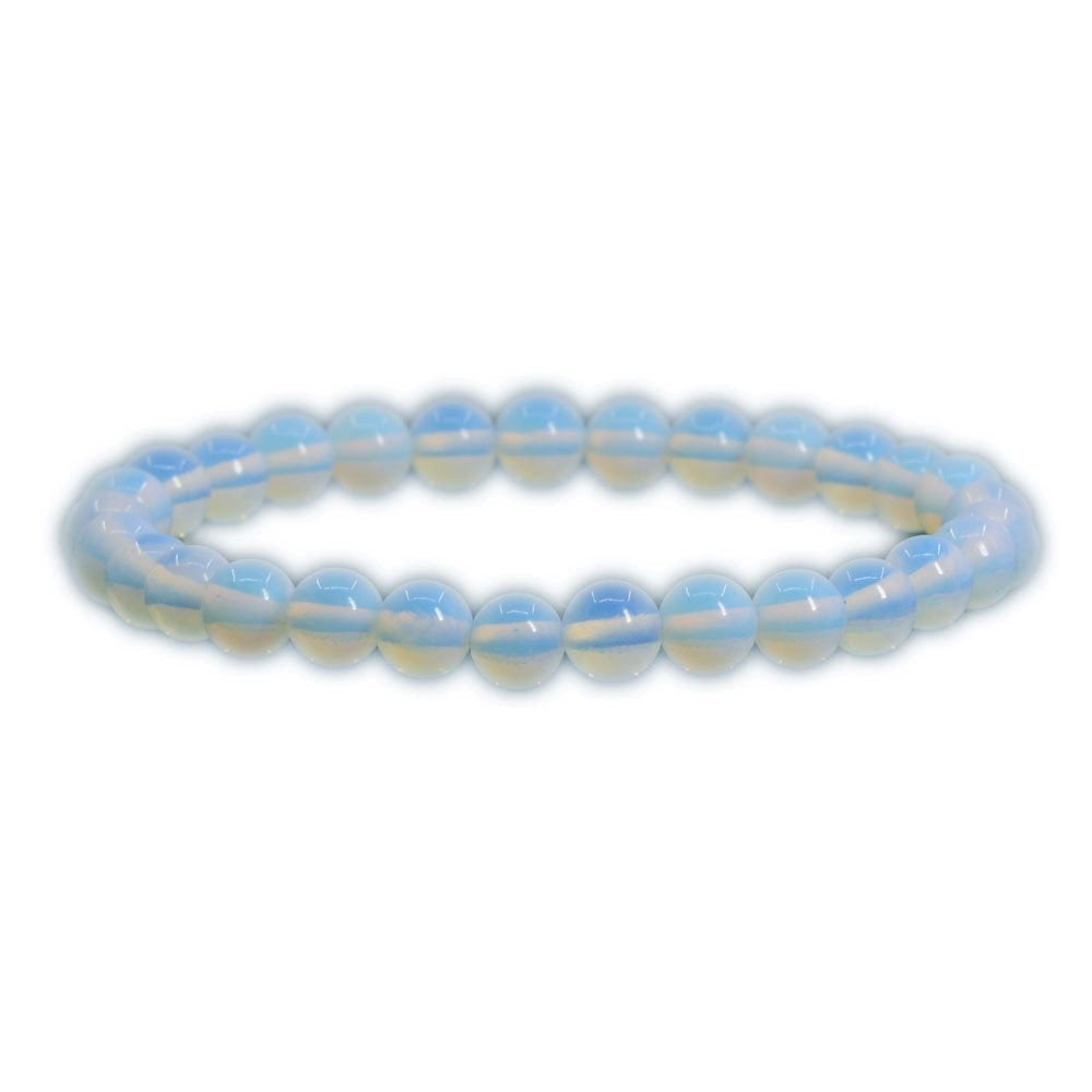Justinstones Synthetic Opalite Moonstone Glass 6mm Round Beads Stretch Bracelet 6.5 Inch