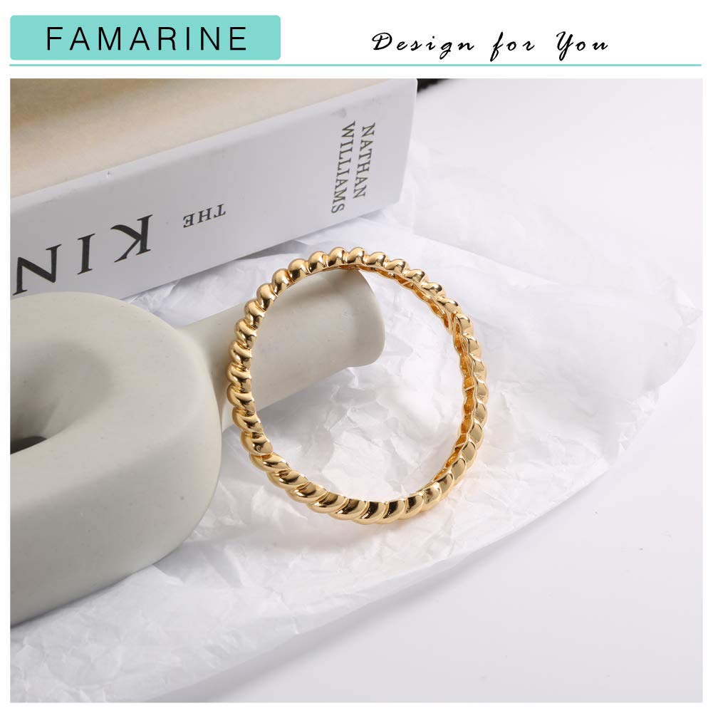 FAMARINE Twisted Thin Bangle for Women, Vintage Stretchable Elastic Bangle Couples Love Bracelets, 14K Gold Plated