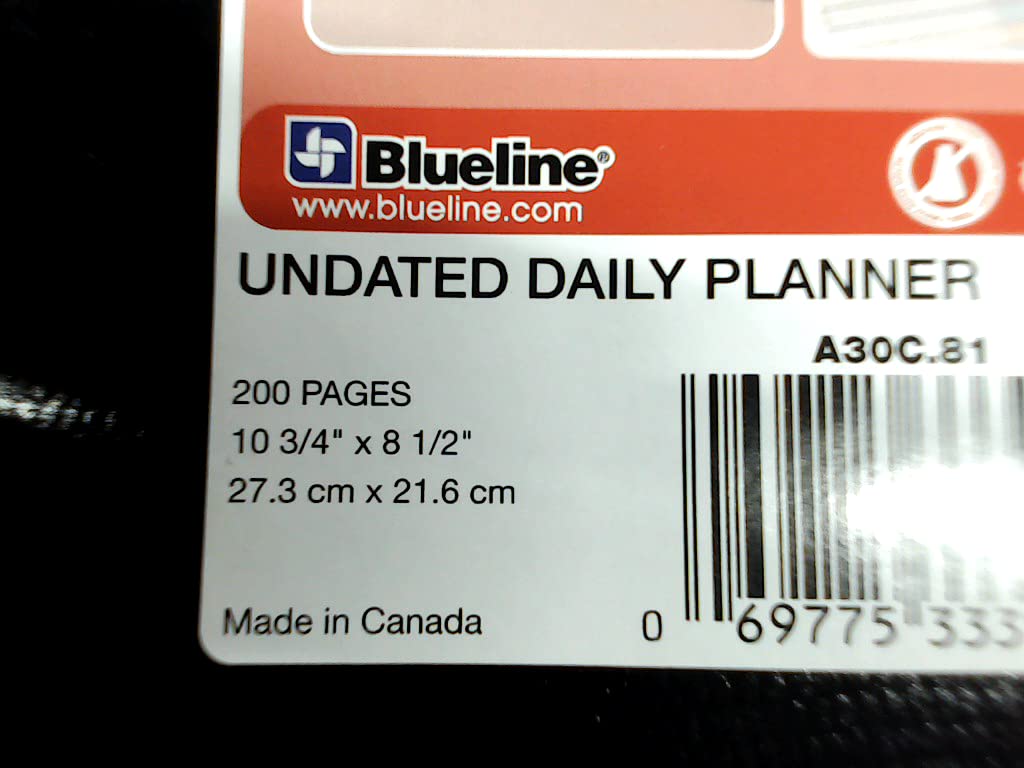 NotePro Undated Daily Planner, Black, 200 Pages,10 3/4 x 8-1/2 Inches