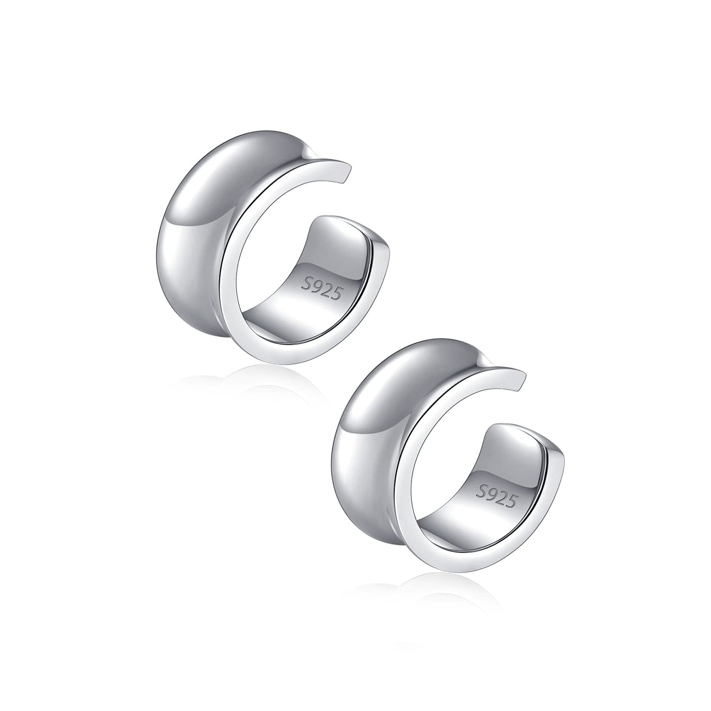 925 Sterling Silver Huggie Ear Cuffs, Wide Ear Cuffs for Women Non Piercing Adjustable Thick Cuff Earrings Set Clip On Cartilage