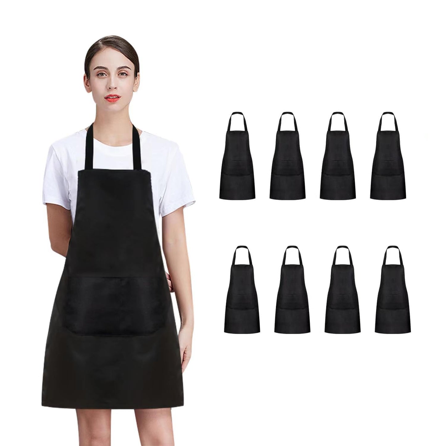 Nymmoata 8/12/24 Pack Plain Bib Aprons Bulk, Black Commercial Apron with 2 Pockets, Unisex Apron for Adults Painting BBQ