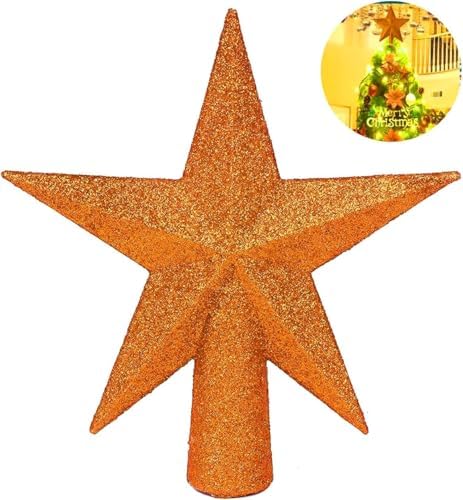YYCRAFT Glitter Star Tree Topper 6 Inch Christmas Decoration-2 Pack,Orange