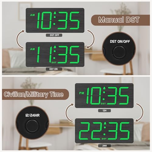 DreamSky Wooden Digital Alarm Clock for Bedroom with Large Numbers | Desk Clocks for Living Room Office, Loud Alarm for Heavy Sleepers Adults, Volume Control, Dimmer, DST, Wood Decor (Plug-in)