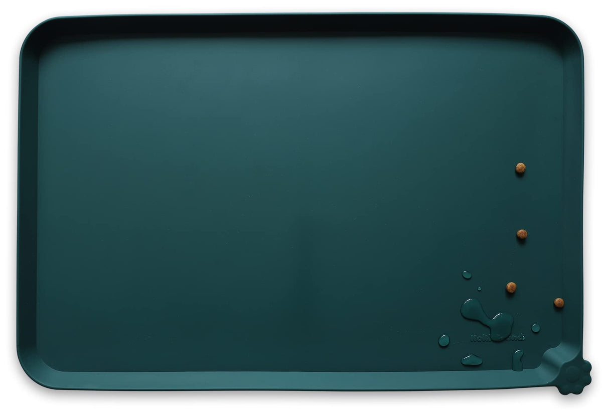 Hoki Found XX-Large Silicone Pet Food Mats - Non-Slip Dog & Cat Feeding Mats - Waterproof for Carpet - Black