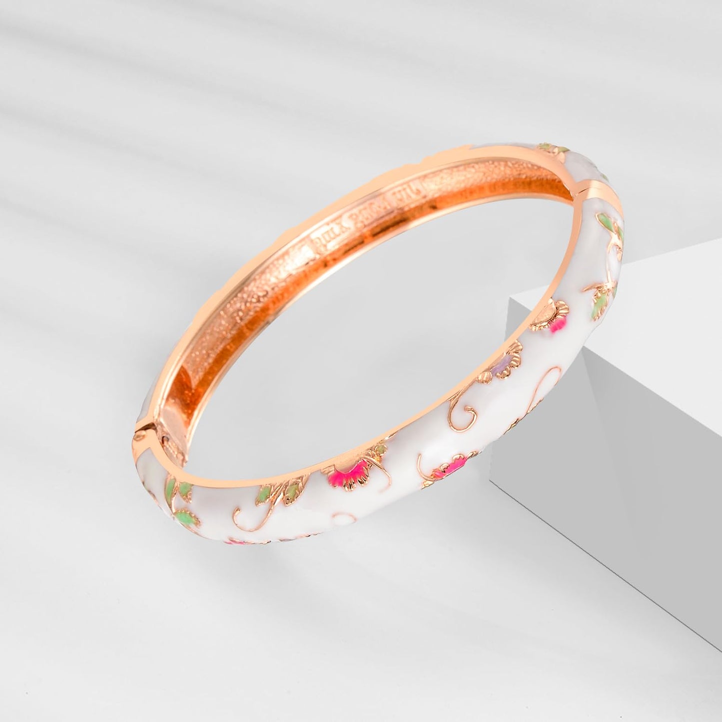 UJOY Designer Indian Style Cloisonne Bracelets, 2.4'' Openable Cuff Enameled Bangles Set Jewelry Gift for Women Packed in Box 55A108-55B30 White