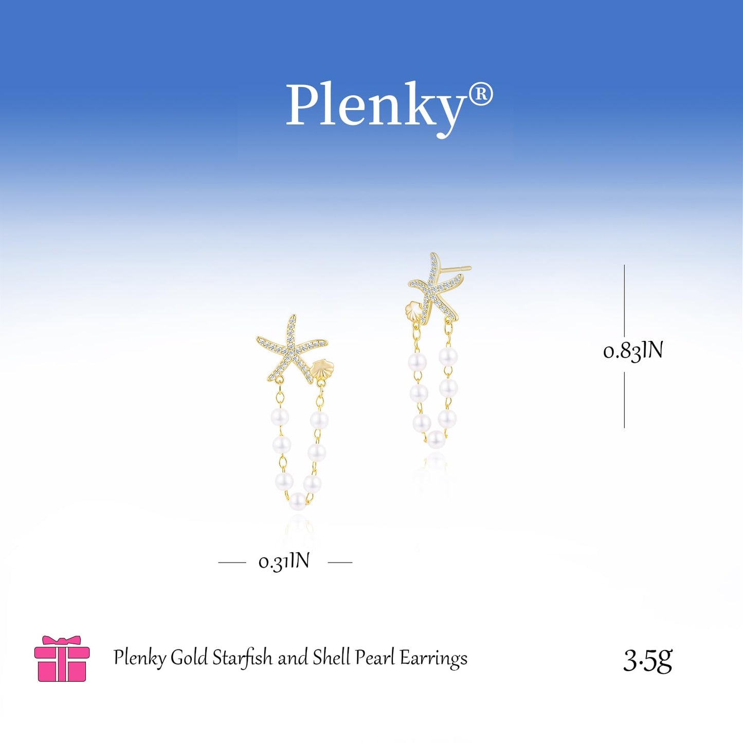 Plenky Gold Earrings for Women- 14K Gold Plated Starfish Pearl Earrings Summer Beach Vacation Outfits Trendy Jewelry Gifts