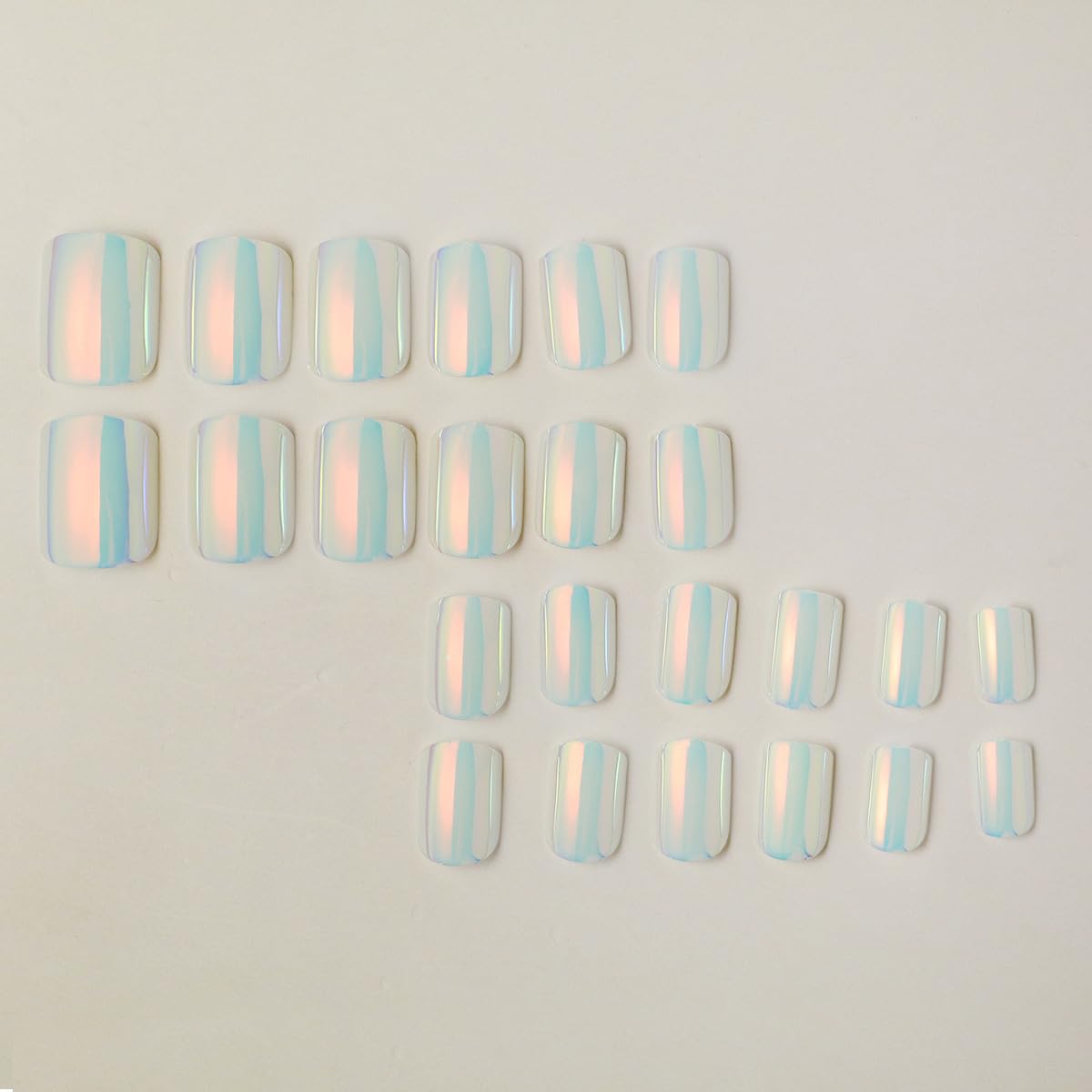 White Press on Nails Short Square Fake Nails Aurora Chrome False Nails with Designs Solid Mirror Pearl White Flash Acrylic Nails Glue on Nails Full Cover Stick on Nails for Women 24 Pcs