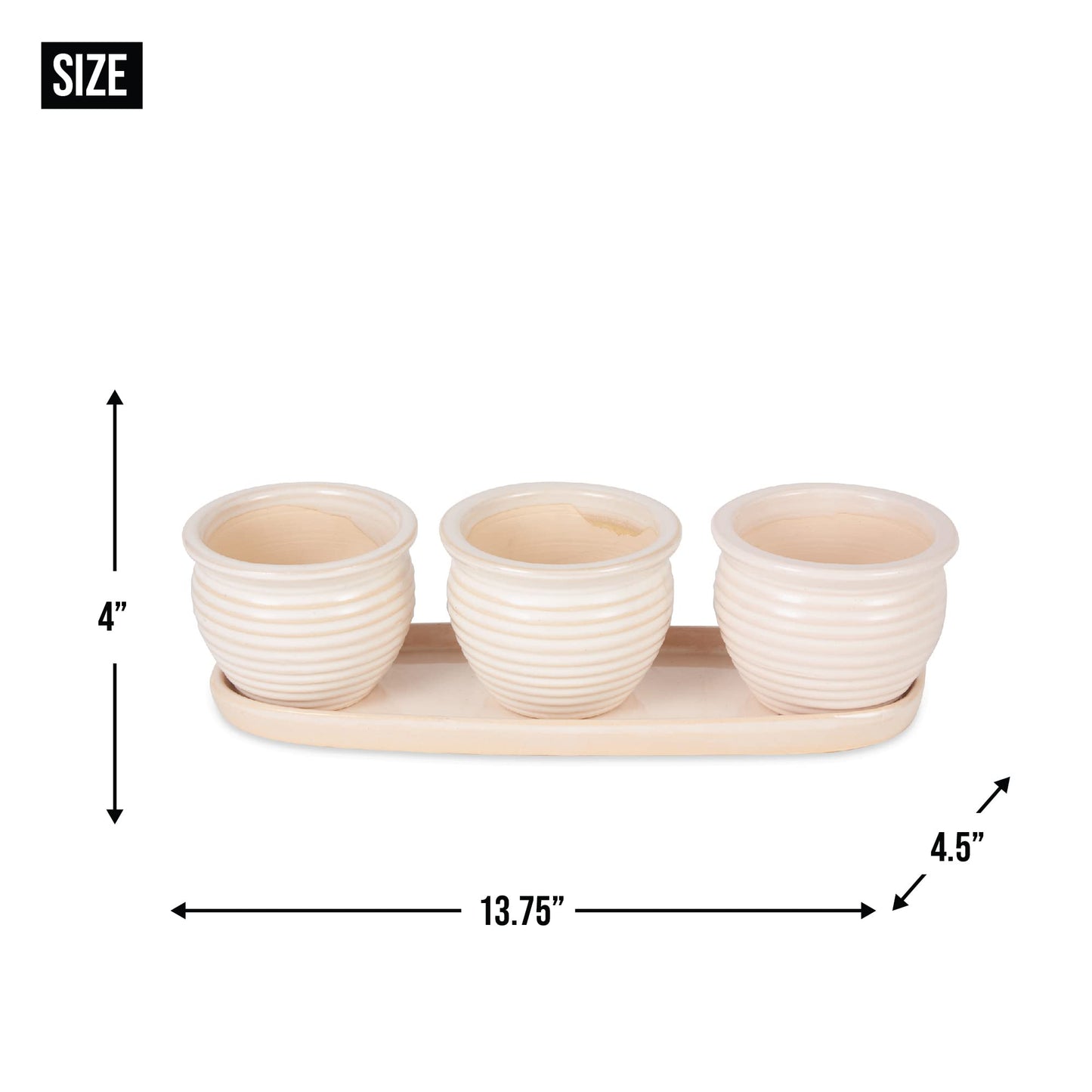 DII Ceramic Planter Collection Herb Pot Set, Cream Round, 13x75x4.5x4
