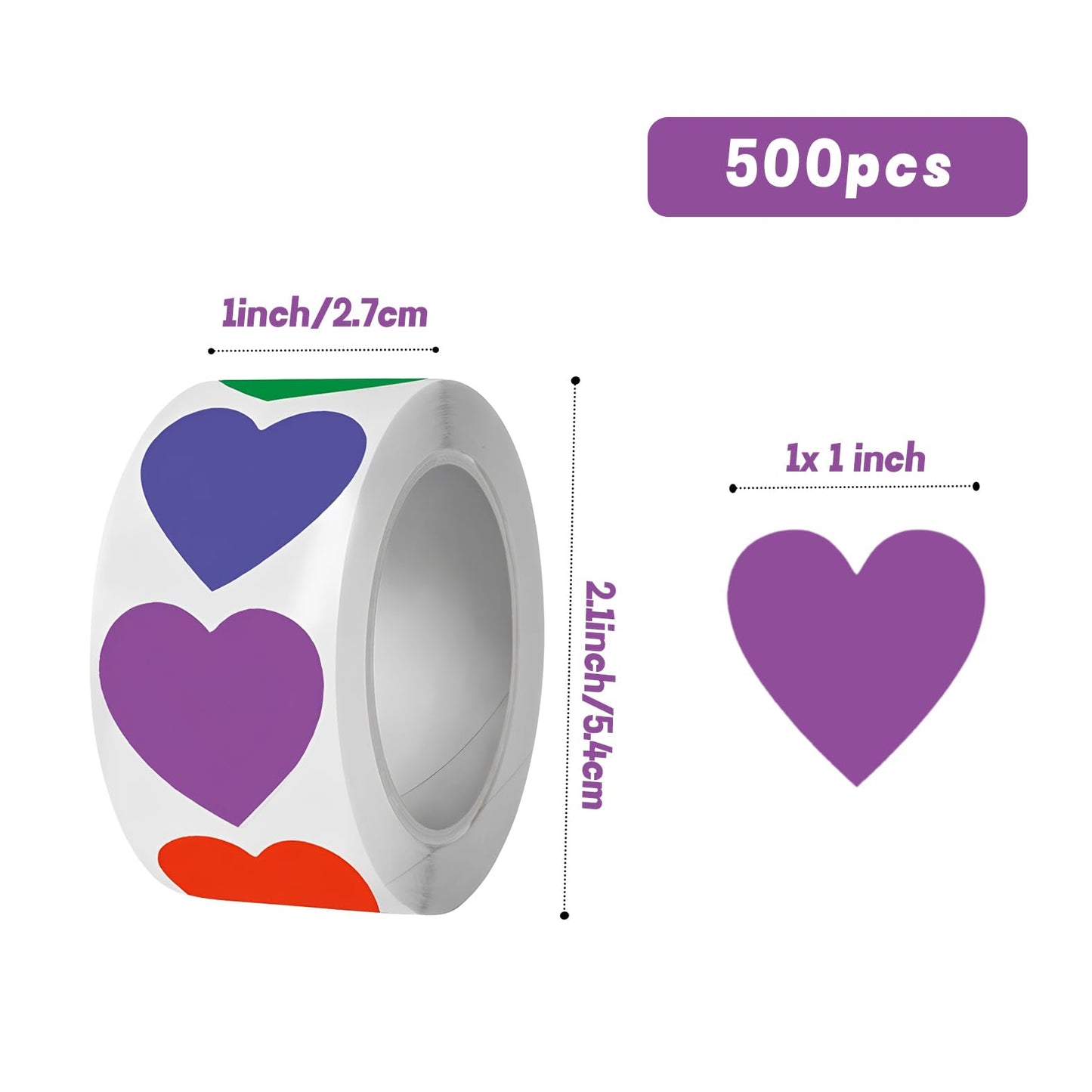 Yucenora 500 Pcs Heart Stickers, 1 Inch Colorful Cute Love Labels for Envelopes, Wedding, Crafting, Scrapbooking, Gift Card (Multicolor)