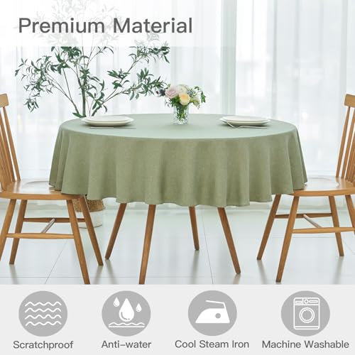 maxmill Linen Textured Tablecloth Spill-Proof Stainproof Wrinkle Free Washable Fabric Table Cloth for Circular Table Cover, Dining Room Buffet Banquet Party Holiday Dinner, Round 70 Inch Sage Green - color: Sage Green, size: 70" (Round)