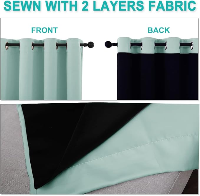 NICETOWN 100% Blackout Curtains 54 inches Long, Double-Deck Completely Blackout Window Treatment Thermal Insulated Lined Drapes for Small Window (Aqua Blue, 1 Pair, 52 inches Width Each Panel)