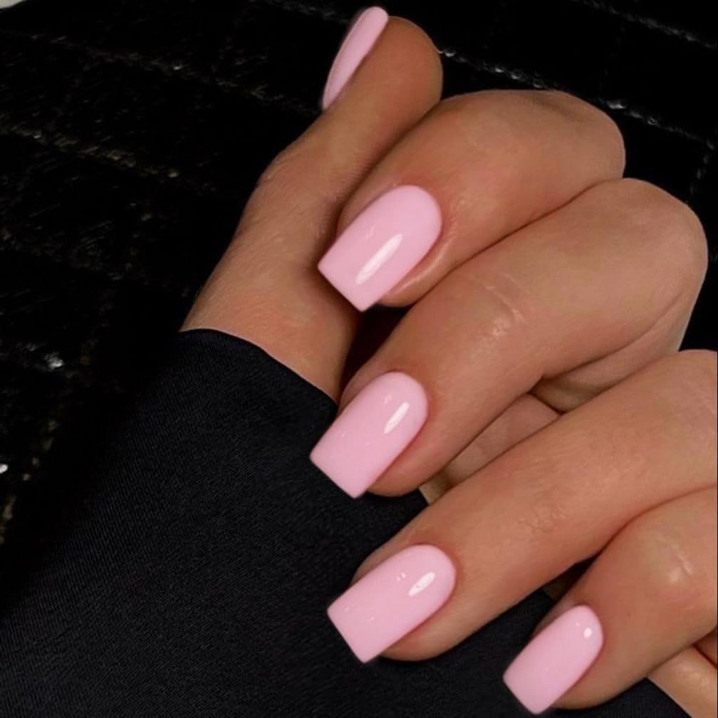 KQueenest Light Pink Press on Nails Short Medium Square&Light Pink Press on Nails Medium Almond For Beach Party Daily Decoration in 78 PCS