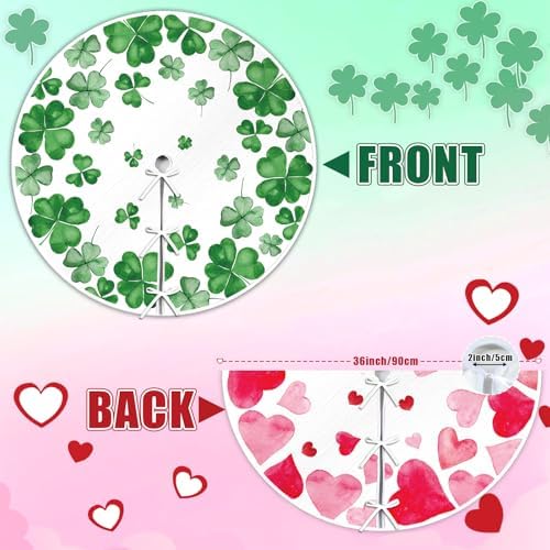 Double-Sided St. Patrick's Day/Happy Valentines Tree Skirt 36In Short Plush Lucky Shamrock Love Heart Tree Mat Festive Watercolor Style Mat for Home Office Tabletop Tree Spring Holiday Decor
