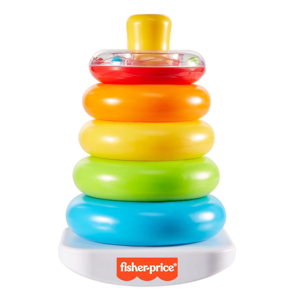 Fisher-Price Baby Stacking Toy Rock-A-Stack, Roly-Poly Base with 5 Colorful Rings for Ages 6+ Months
