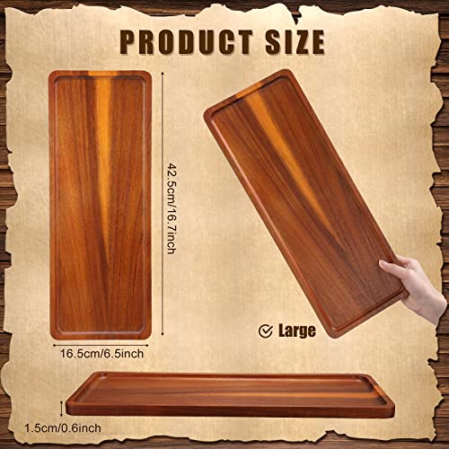 Skylety 15 Pack Solid Wood Serving Tray Large Acacia Party Server Platter Rectangular Charcuterie Board with Grooved Handle for Home kitchen Cheese Appetizer Farmhouse Table Supplies (16.7 x 6.4 Inch) - size: 16.7 x 6.4 Inch