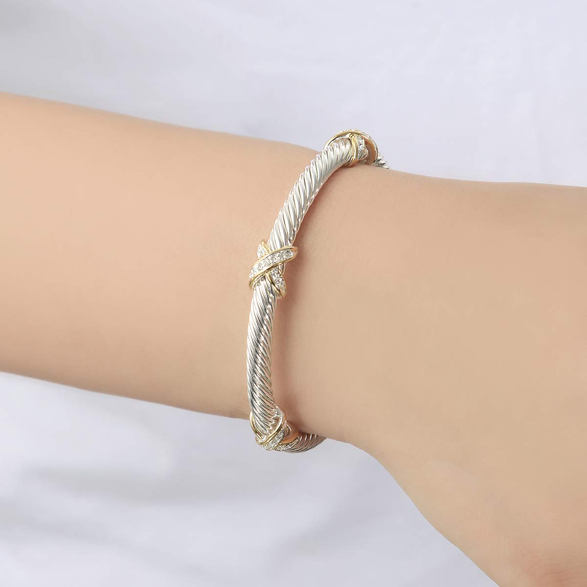 UNY Jewelry Bracelet Triple Criss Cross X Shape Infinity Twisted Cable Open Cuff Bangle Designer Inspired Women Jewelry (Triple Stone)