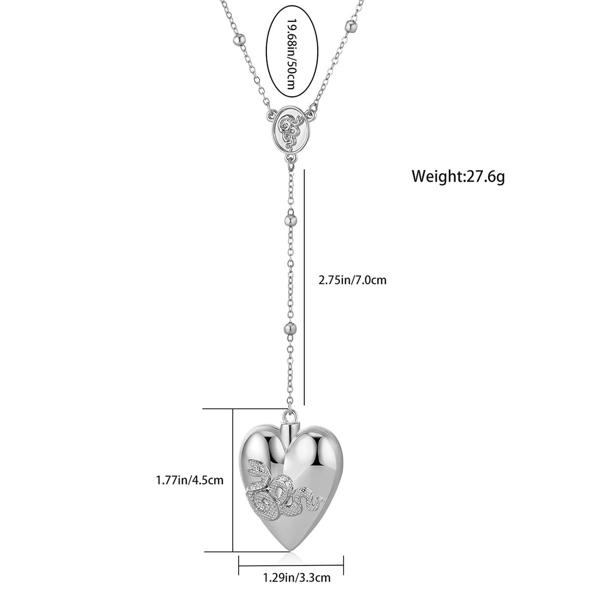 Heart Serpent Pendant Necklace Vintage Gothic Silver Necklace Rosary Style Adjustable Chain Jewelry Gift for Women