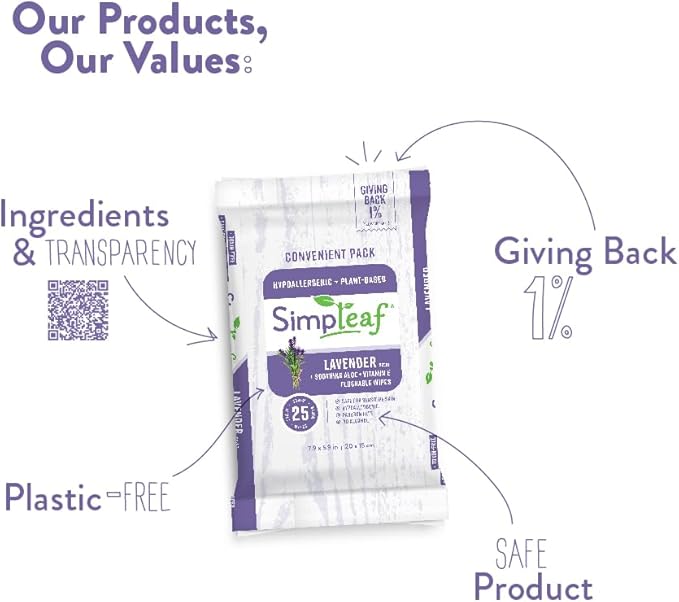 Simpleaf Flushable Wet Wipes Aloe Vera| Eco-Friendly, Paraben & Alcohol Free | Hypoallergenic & Safe for Sensitive Skin | Soothing Aloe Formula | (16 x 25 Counts Convenient Pack) 400 Counts Total
