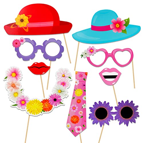 HOWAF 25 Pieces Hello Spring Photo Booth Props, Colorful Spring Flower Party Photo Booth Prop Spring Party Favor for Selfie Props Spring Party Supplies
