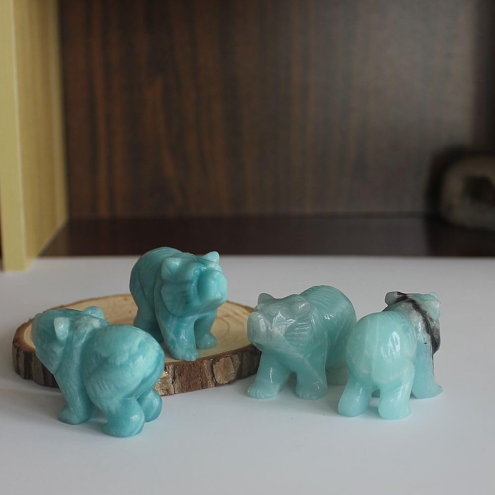 2'' Hand Carved Mixed gemstome Crystal Bear Figurine Animal Carving (Amazonite)