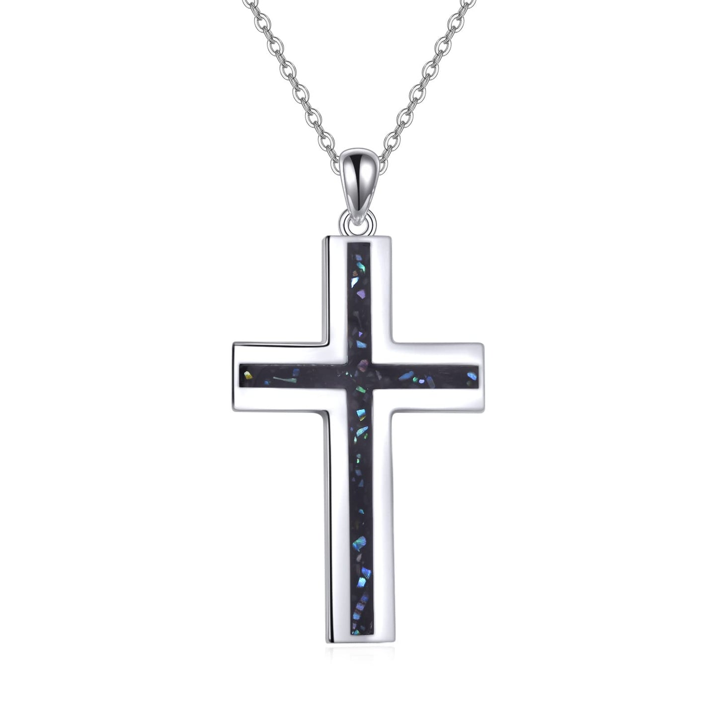 YFN Cross Necklace Sterling Silver Abalone Shell Cross Pendant Jewelry Gifts for Women Men