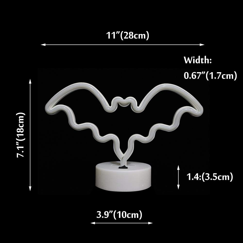 Vicila LED Neon Bat Lights Purple, Bat Shape Neon Signs Night Lights Battery Operated Desk Table Lamp for Bedroom, Bar, Wall, Halloween Decor-Bat with Holder Base(Purple)