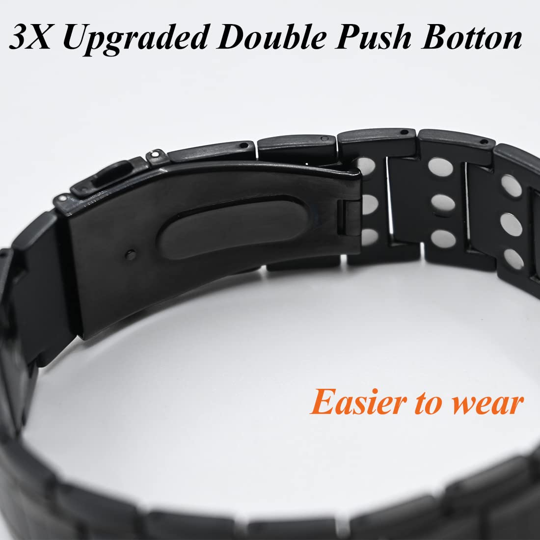 Cigmag 3X Magnetic Bracelets for Men Ultra Strength Magnets Upgrade Folding Clasp Titanium Bracelet & Copper Ring Adjustable with Sizing Tool (Black)