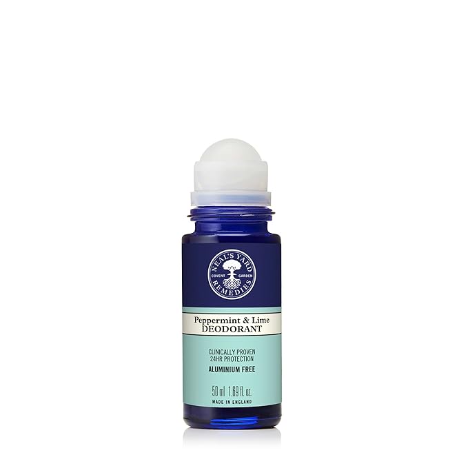 Neal's Yard Roll on Deodorant, 24-Hour Odor Guard, Moisture-Absorbing Bamboo Powder & Cleansing Shikimic Acid, Aluminum-Free, Peppermint & Lime, 50mL