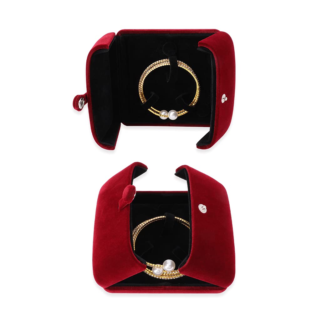 iSuperb Red Wine Velvet Bracelet Box Couple Proposal Jewelry Gift Box Engagement Ring Boxes Jewelry Display Storage for Wedding Anniversary (Bracelet box)
