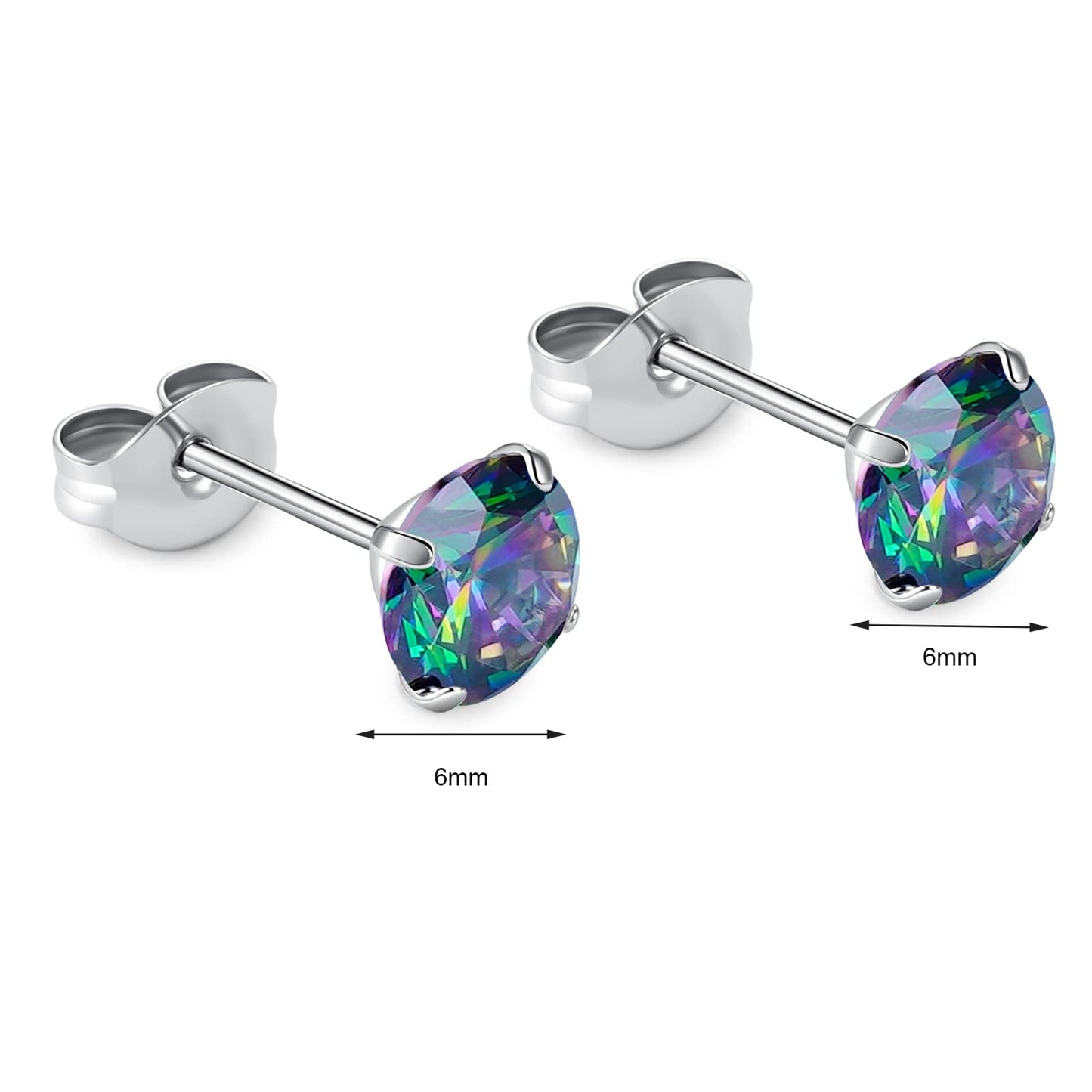 1 Pair Implant Grade Titanium Stud Earrings Set Hypoallergenic 3mm 4mm 5mm 6mm Cubic Zirconia G23 Titanium Earring Studs for Women Men for Sensitive Ear (6mm VM)