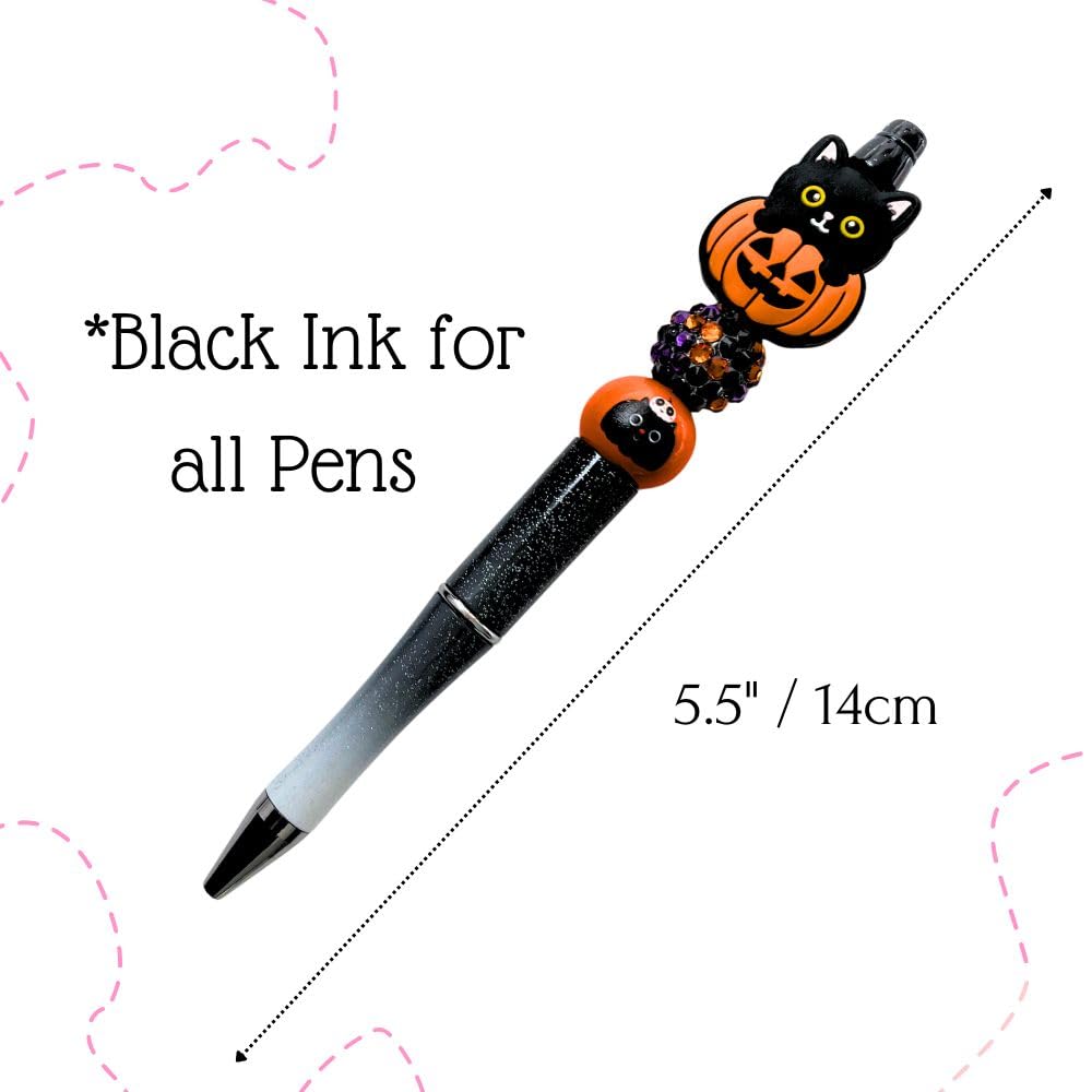 YJ PREMIUMS 8PC Halloween Bead Pens Cool Monsters Creepy Wicked Witch Spooky Scary Stuff Skull Pumpkin Haunted Birthday Decorations Decorative Desk Accessories Set School Office Supplies For Adults