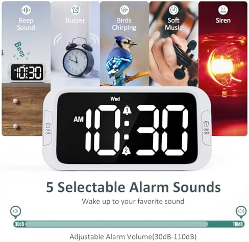 Odokee Digital Dual Alarm Clock for Bedroom, Easy to Set, 0-100% Dimmer, USB Charger, 5 Sound Adjustable Volume, Weekday/Weekend Mode, Snooze, 12/24Hr, Battery Backup, Compact Clock for Bedside(White) | Easy to Set Alarm Clock with Weekday/Weekend Mode...