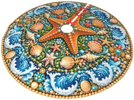 Beach Starfish Christmas Tree Skirt Xmas Tree Skirt, Winter Christmas Tree Mat for Home Party Holiday Indoor Outdoor Decorations