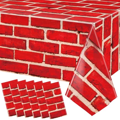 Tiamon 6 Pcs 108 x 54 Inch Red Brick Tablecloths Brick Sheet Table Cover Bricks Stone Wall Backdrop for Christmas Holiday Party Fireplaces Chimneys Decorations Photography Supplies