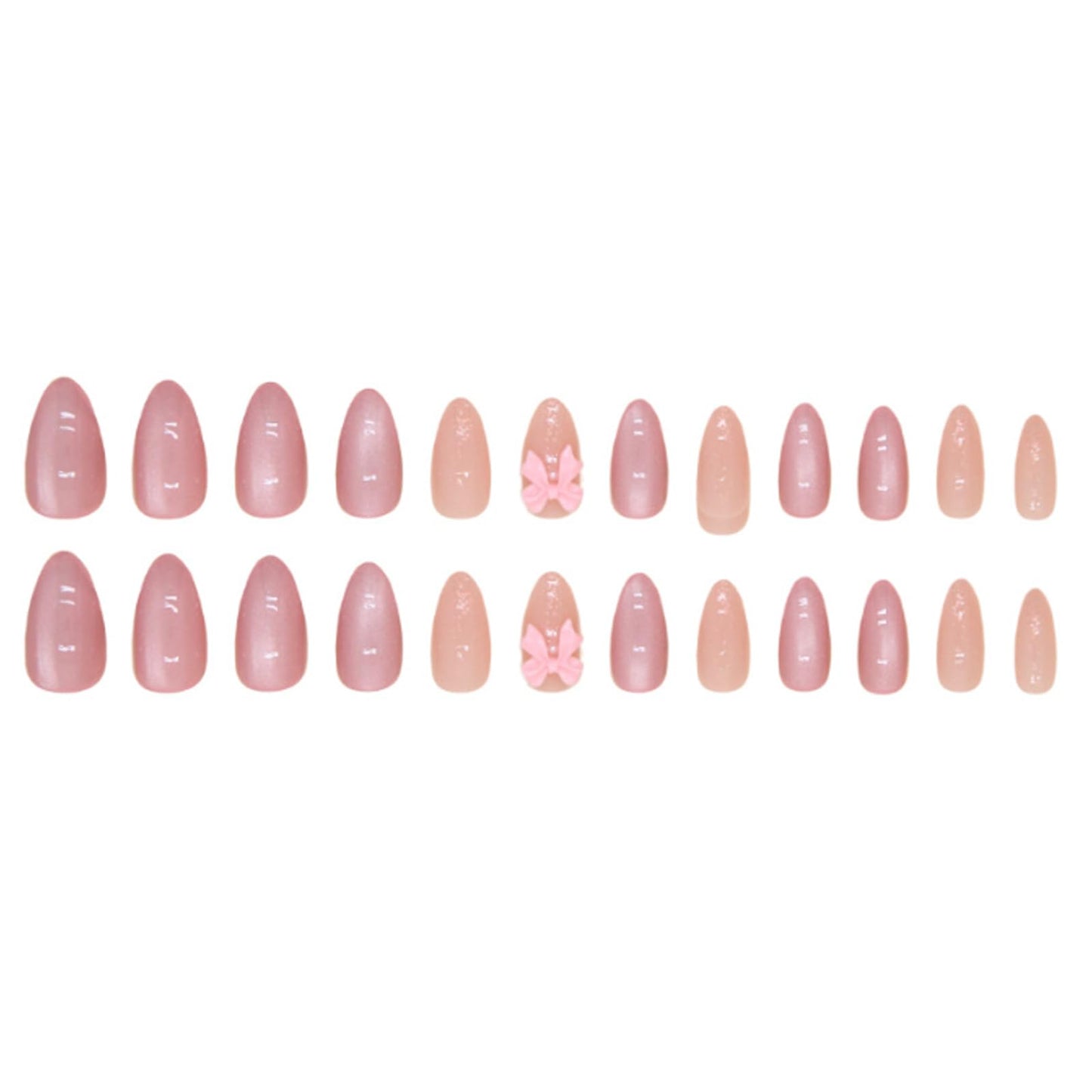 Hkanlre Pink Press on Nails Medium Bow Fake Nails Tips Full Cover Almond False Cute Nails for Women and Girls 24PCS