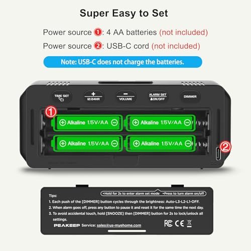 Peakeep Small Digital Alarm Clock Battery Operated for Bedrooms Travel