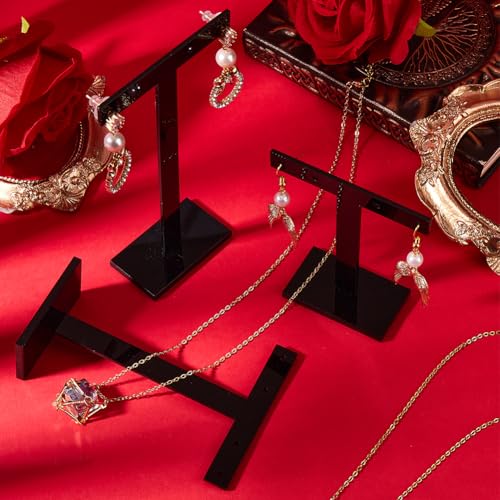 SUNNYCLUE 6Pcs 3 Sizes Earring Display Stand Earring Display Holder Set Acrylic Jewelry Holders Necklaces Bracelet Ear Studs Organizer Black T Bar Jewelry Stands for Selling Storage Show Photo