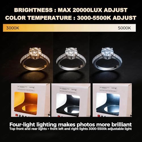 Mini Photo Studio Light Box, Dimmable 360° Turntable Jewelry Shooting Tent Softbox, Electric Rotating Dimmable Photography Tent Kit with Brightness Adjustable, Removable Black Background(Tb20) - size: Tb20