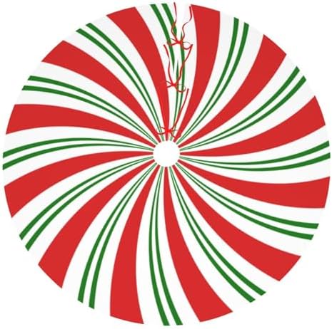 Red and White and Green Candy Cane Lollipop Sugar Swirl 36 Inch Christmas Tree Skirt Round Winter Snow Suitable for Christmas Xmas Halloween Holiday Party Decor Decoration Occasion