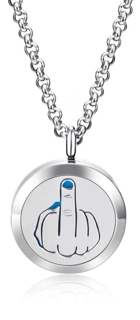 Wild Essentials Middle Finger Necklace Essential Oil Diffuser Kit, Lavender, Lemongrass, Peppermint, Orange Oils, 12 Refill Pads, Calming Aromatherapy Gift Set, Customizable Color Changing, Perfume
