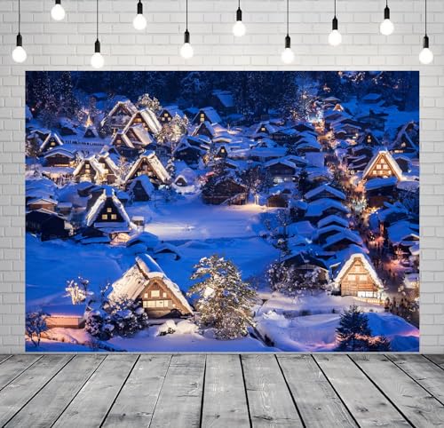 10x8ft Fabric Christmas Backdrop Winter Rustic Village Night View Scenery Photography Background Kids Adults Christmas New Year Party Decoration Photo Studio Props - size: 10x8FT