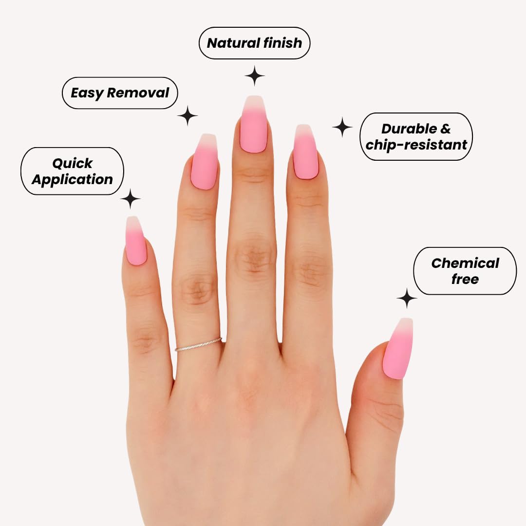 Votrenaeil Press On Nails - Blush Bloom | No Glue Almond Pink Matte Fake Nails for Wedding, Party, Everyday Wear - 24 Pcs Nail Kit with Adhesive Tabs